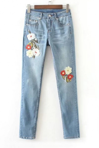 Fashion Embroidery Floral Skinny Jeans