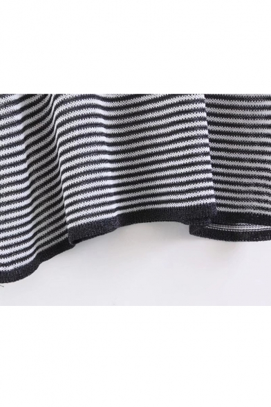 Fashion Flared Sleeve Striped Pattern Round Neck Loose Leisure Sweater