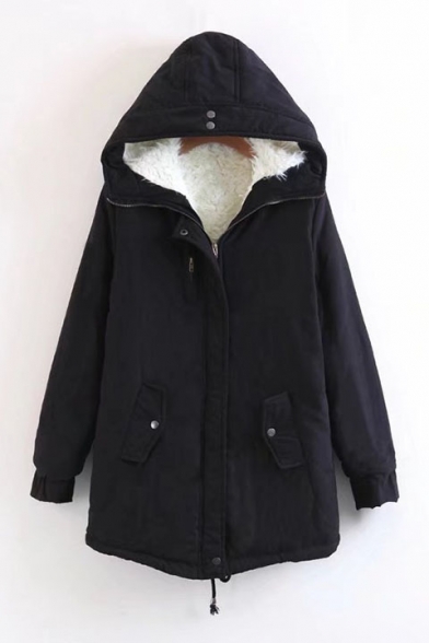 Winter Collection Long Sleeve Hooded Zipper Placket Plain Padded Coat