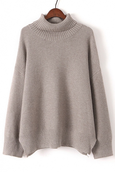 Chic Turtle Neck Long Sleeve Plain Comfortable Pullover Sweater