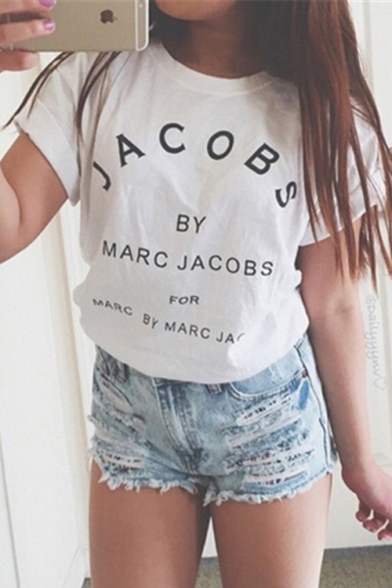 Fashion Street Style Letter Pattern Short Sleeve Round Neck Pullover T-Shirt