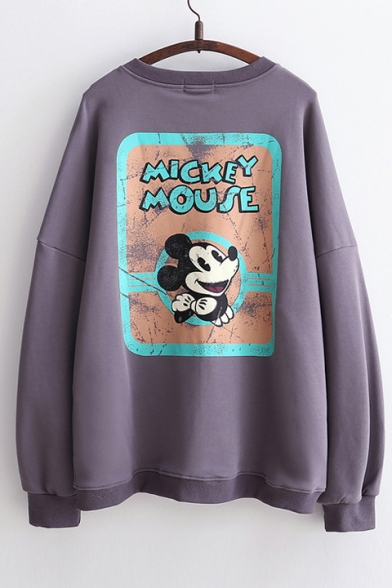 Lovely Mickey Mouse Graphic Printed Back Dropped Long Sleeve Zip Fly Coat