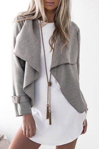 Chic Simple Plain Open Front Long Sleeve Casual Coat
