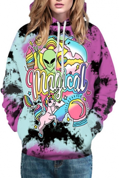Fashion 3D Cartoon Alien Pattern Long Sleeve Casual Leisure Hoodie with Pockets