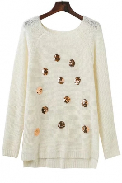 Fashion Small Round Sequins Round Neck Long Sleeve Sweater