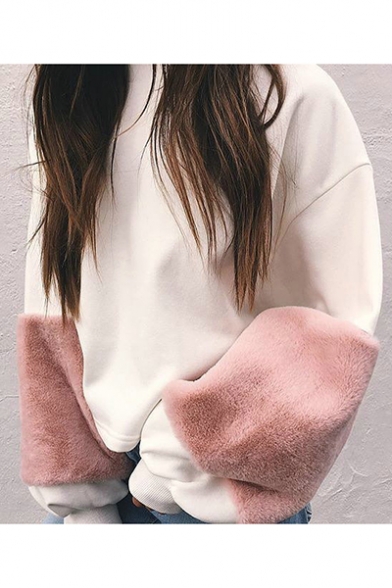 Hot Fashion Fur Sleeves Round Neck Oversize Loose Leisure Sweatshirt