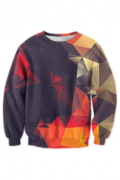 Long Sleeve Round Neck Fashion 3D Mirror Geometric Printed Casual Sweatshirt