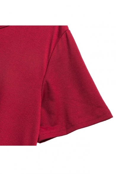 New Trendy Round Neck Short Sleeve Plain Midi Asymmetrical Dress with Pockets