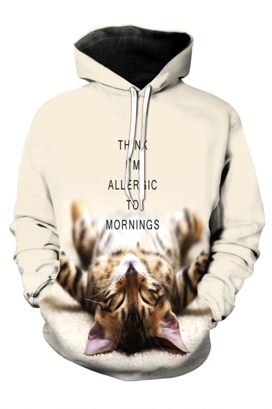 3D Cat Letter Pattern Long Sleeve Casual Leisure Hoodie with Pockets