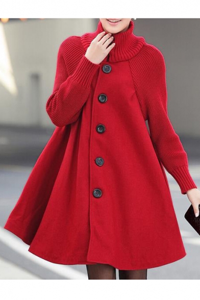 Casual Loose Oversize High Neck Long Sleeve Buttons Down Plain Cape Coat