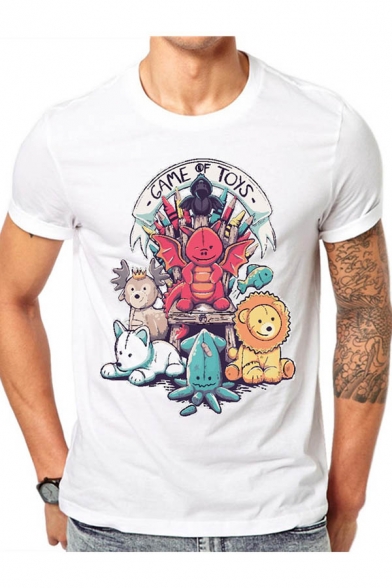 New Collection Cartoon Pattern Short Sleeve Round Neck Pullover Tee