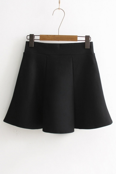 Basic Simple Plain High Waist Sweet Mini A-Line Skirt