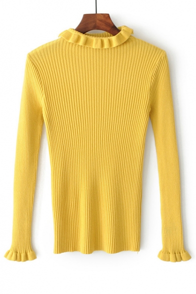 Basic Simple Plain Mock Neck Long Sleeve Comfort Pullover Sweater