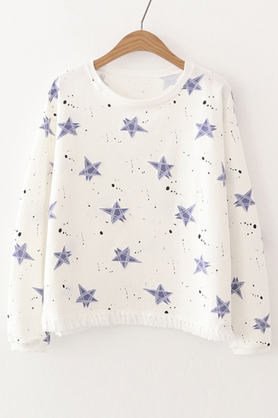 Lovely Star Pattern Fashion Long Sleeve Round Neck Casual T-Shirt