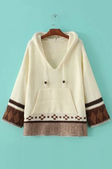 New Arrival Fashion Color Clock Hooded Long Sleeve Loose Pullover Sweater