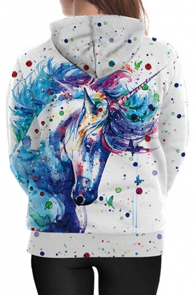 New Fashion 3D Colored Painted Unicorn Pattern Long Sleeve Hoodie