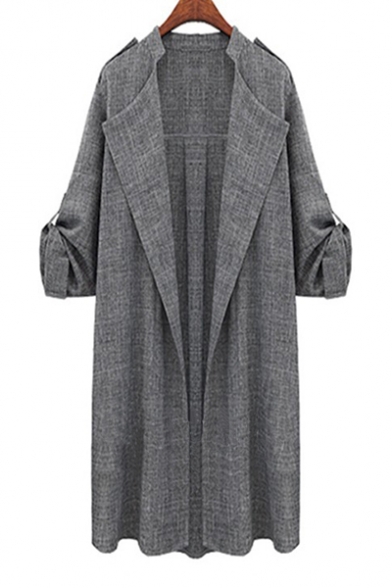 Fashion Simple Plain Long Sleeve Notched Lapel Collar Blazer Coat