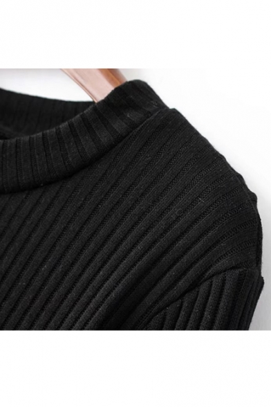 Fashion Zip Embellished Single Pocket Round Neck Long Sleeve Plain Slim Sweater