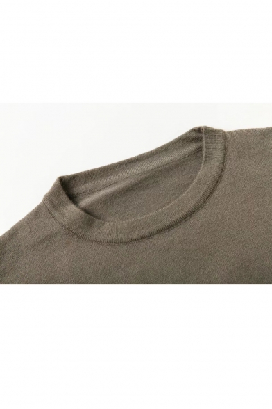 Elastic Round Neck Long Sleeve Plain Sweater
