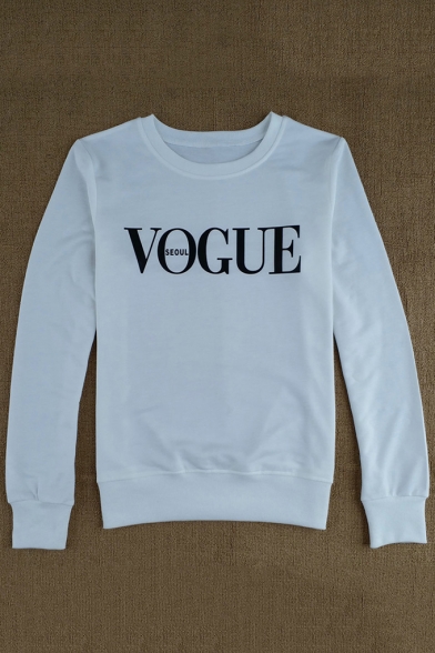 Fashion Letter VOGUE Pattern Round Neck Long Sleeve Pullover Sweatshirt