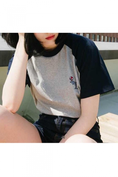 Fashion Summer's Color Block Casual Loose Round Neck Short Sleeve T-Shirt
