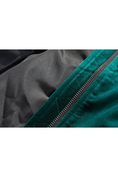 Fashion Zipper Placket Stand Up Collar Zip Pocket Long Sleeve Bomber Jacket