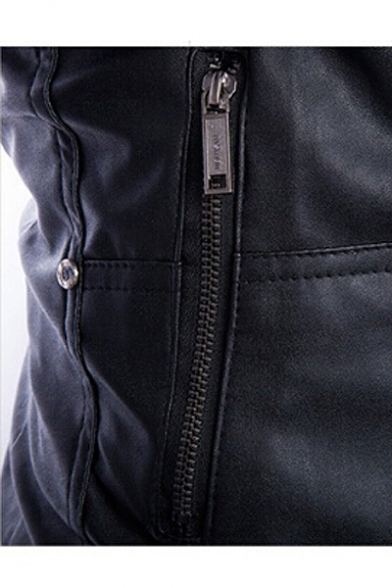 Hot Fashion Fake Two-Piece Hooded Long Sleeve Plain Zip Up PU Coat