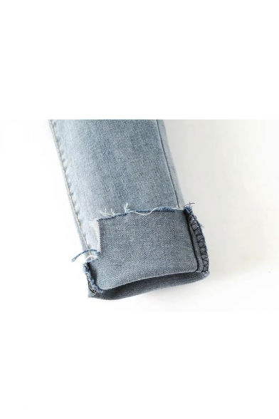 New Arrival Fashion Cut Out Knee Asymmetrical Hem Skinny Jeans