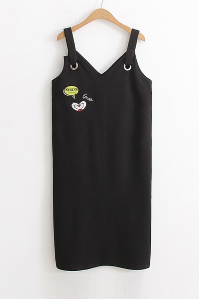 New Arrival Fashion Letter Patched Sleeveless Midi Shift Slip Dress