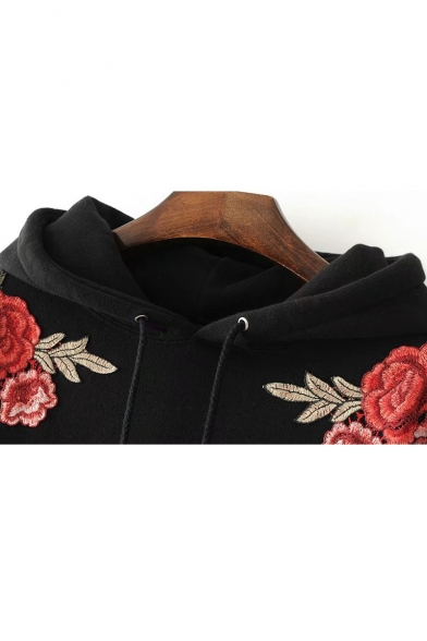 New Trendy Chic Floral Embroidered Long Sleeve Casual Loose Hoodie