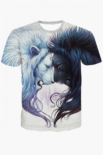 Summer' New Collection 3D Lion Pattern Round Neck Short Sleeve T-Shirt