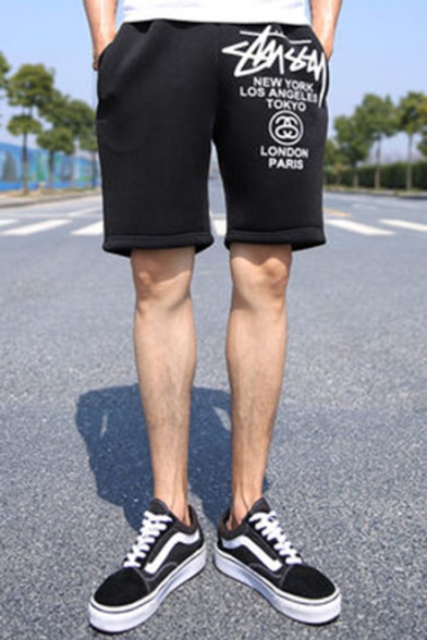 Summer's Chic Letter Pattern Elastic Waist Loose Sports Shorts