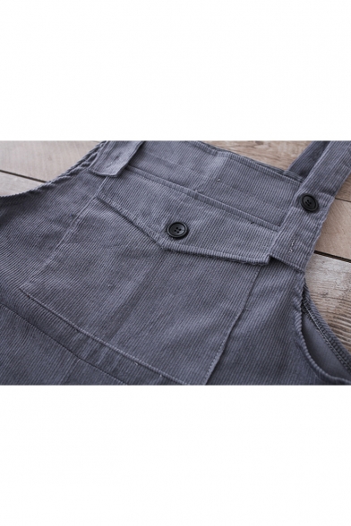 Women's Straps Sleeveless Plain Overalls with Multi Pockets