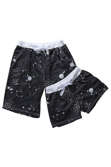 Holiday Beach Galaxy Printed Drawstring Waist Loose Shorts for Couple