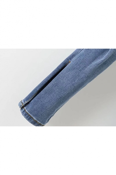 New Arrival Fashion Split Side High Waist Ripped Plain Jeans