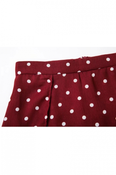 Summer's Fashion Polka Dot Pattern Off The Shoulder Ruffle Hem Top with Slit Side Maxi Skirt