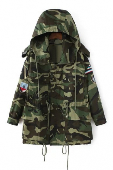 Classic Camouflage Pattern Hooded Long Sleeve Zip Up Parka Coat