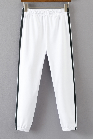 Color Block Double-Stripe Side Elastic Waist Sports Pants