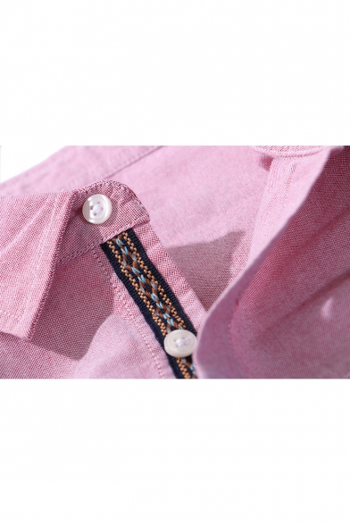 Fashion Color Block Long Sleeve Lapel Collar Buttons Down Shirt