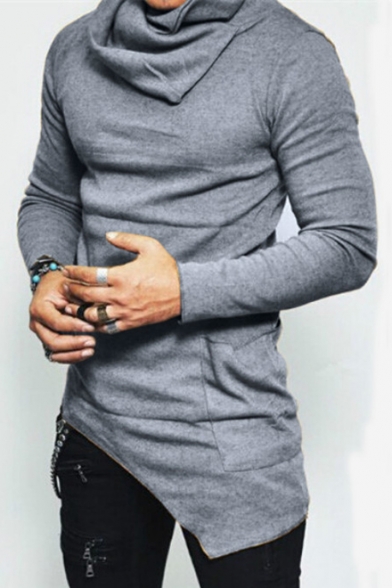 Hot Fashion Simple Plain Turtle Neck Long Sleeve Slim Pullover Sweatshirt