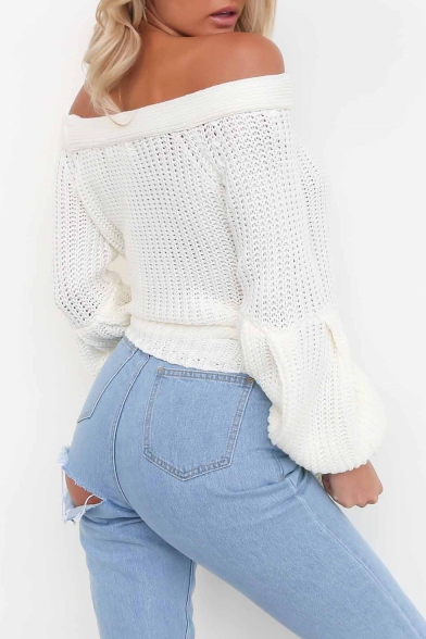Hot Popular Sexy Off The Shoulder Long Sleeve Simple Plain Sweater