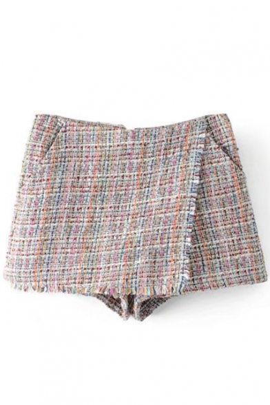 New Trendy Classic Plaids Printed Zip Up Back Skorts Shorts