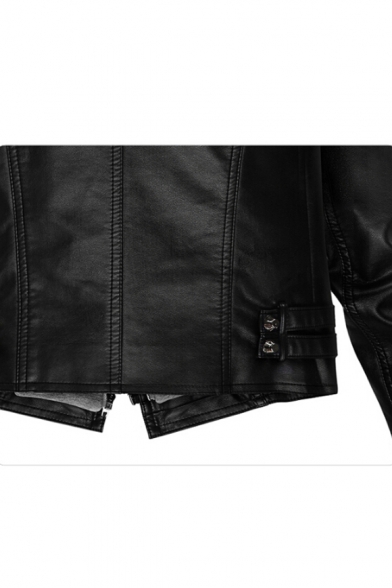 Contrast Hooded Long Sleeve Zip Up Basic Fashion PU Biker Jacket