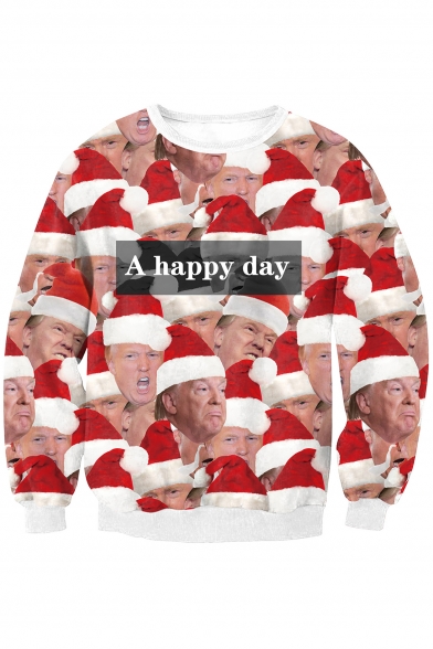 Funny Digital Christmas Character Pattern Long Sleeve Round Neck Unisex Sweatshirt