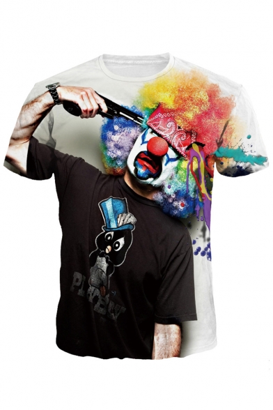Hot Popular Digital Painted Clown Printed Short Sleeve Round Neck T-Shirt