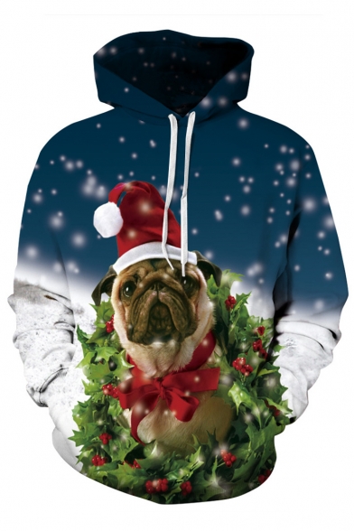 New Arrival Christmas Dog Pattern Casual Loose Hoodie for Couple