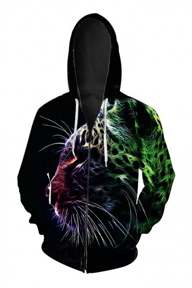 New Fashion Digital Color Block Animal Printed Long Sleeve Zip Up Unisex Hoodie