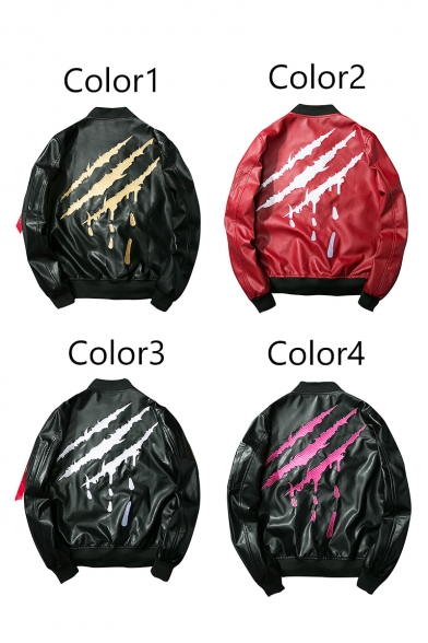 New Fashion Scratch Letter Embroidered Stand-Up Collar Long Sleeve Zip Up Bomber Jacket