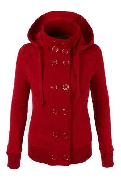 New Trendy Hot Fashion Long Sleeve Hooded Double Breasted Plain Coat