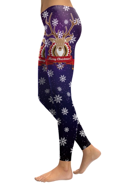 Christmas Elk Snowflake Pattern Elastic Waist Skinny Sports Leggings